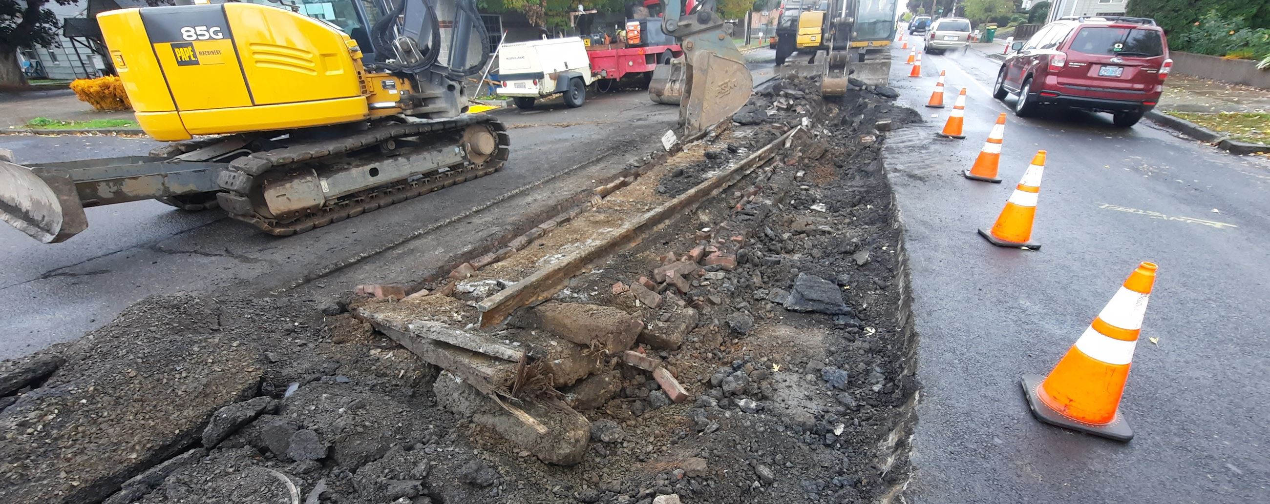 Railroad tracks under asphalt 