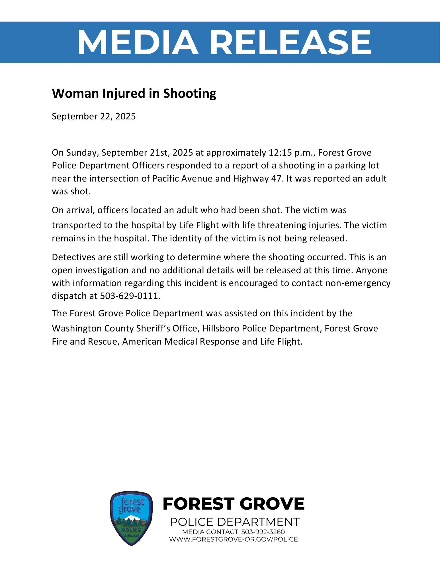09.22.25 Woman Injured in Shooting