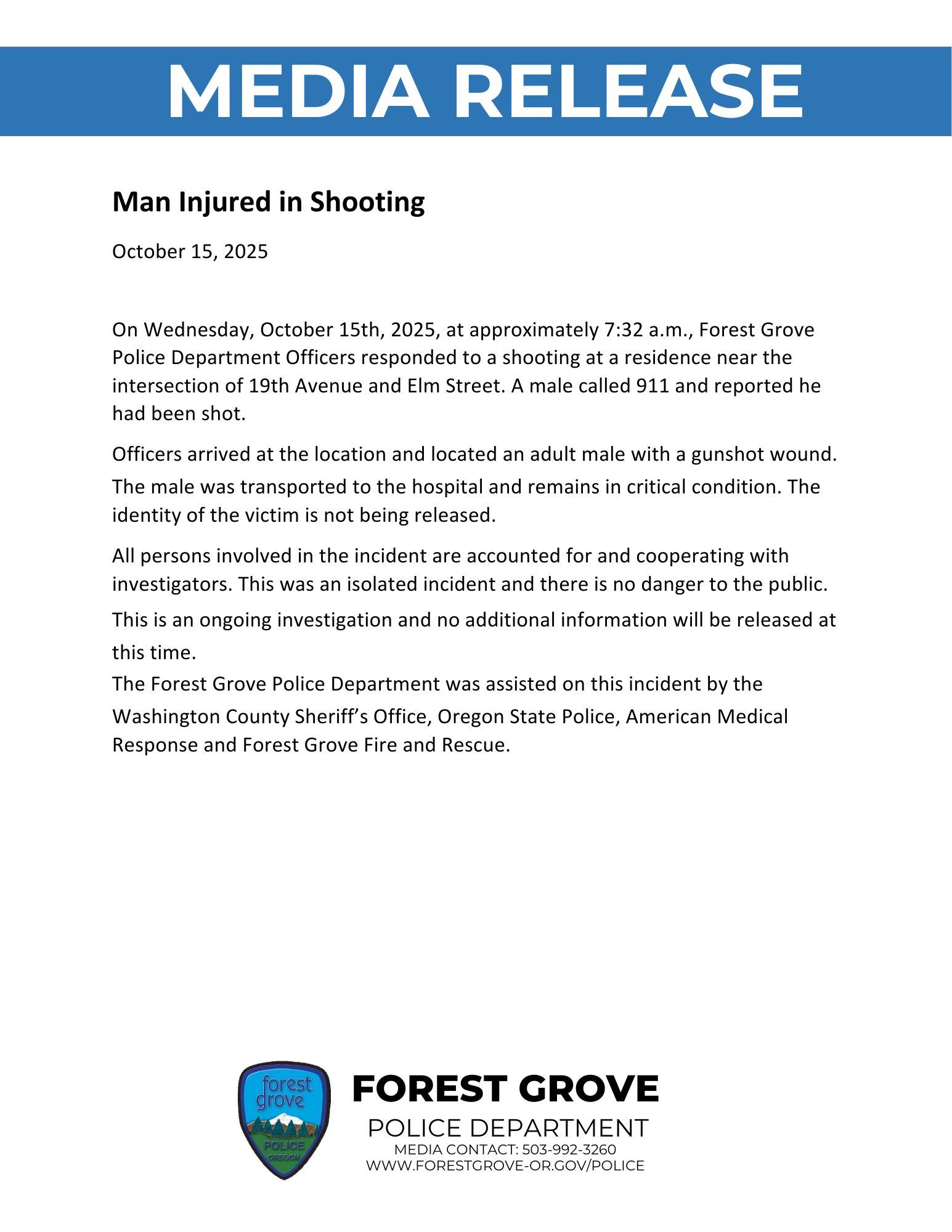 10-15-25 Man Injured in Shooting